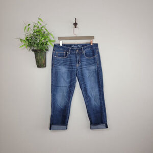 AE 6 American Eagle Boy Fit Boyfriend Crop Jeans Dark Blue Low Rise Y2K Baggy